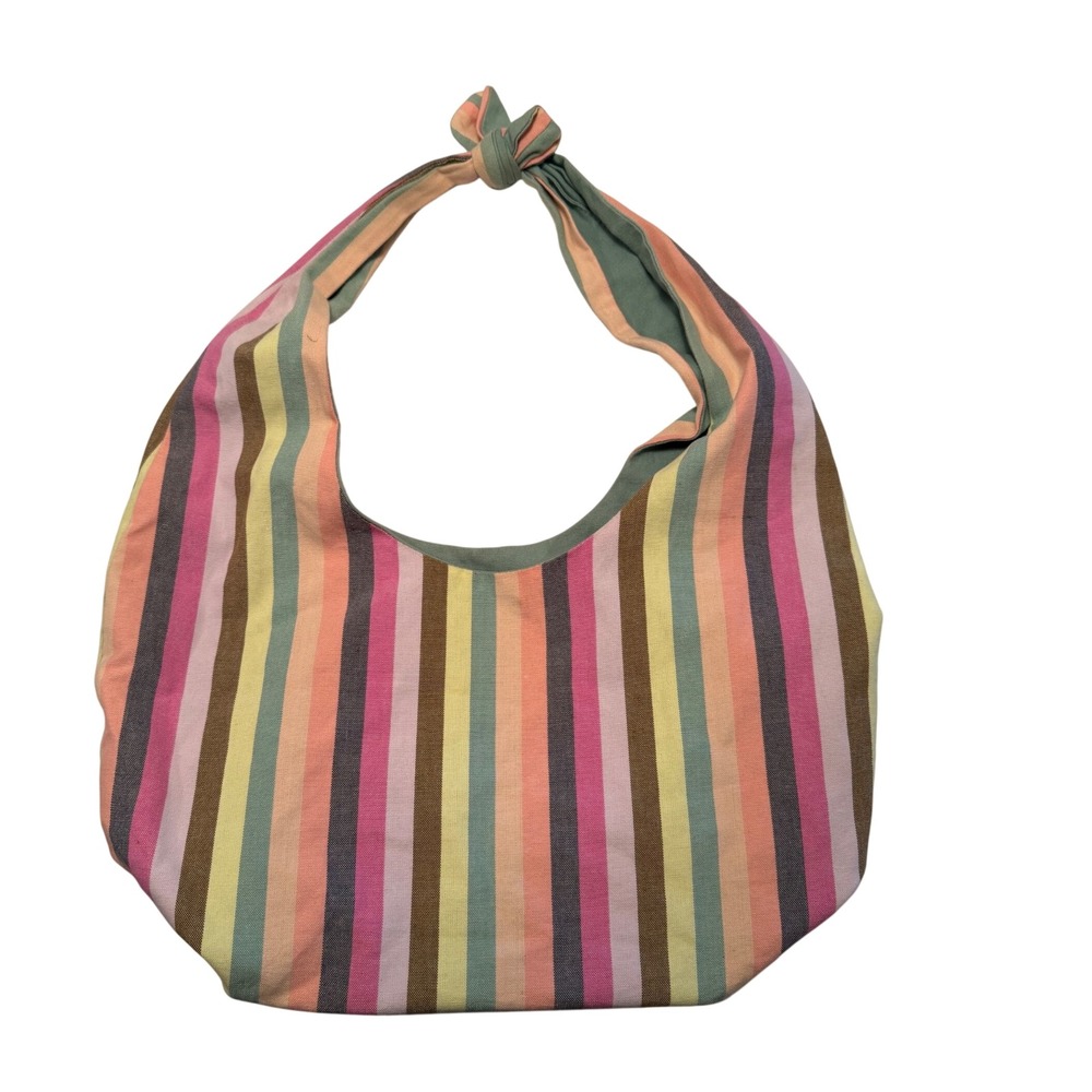 Striped Hobo Bag Women Multicolor Canvas Boho Beach Garden